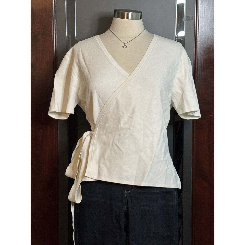 New Luxury Designer Diane Von Furstenberg White Wrap Top High Quality Size XL
